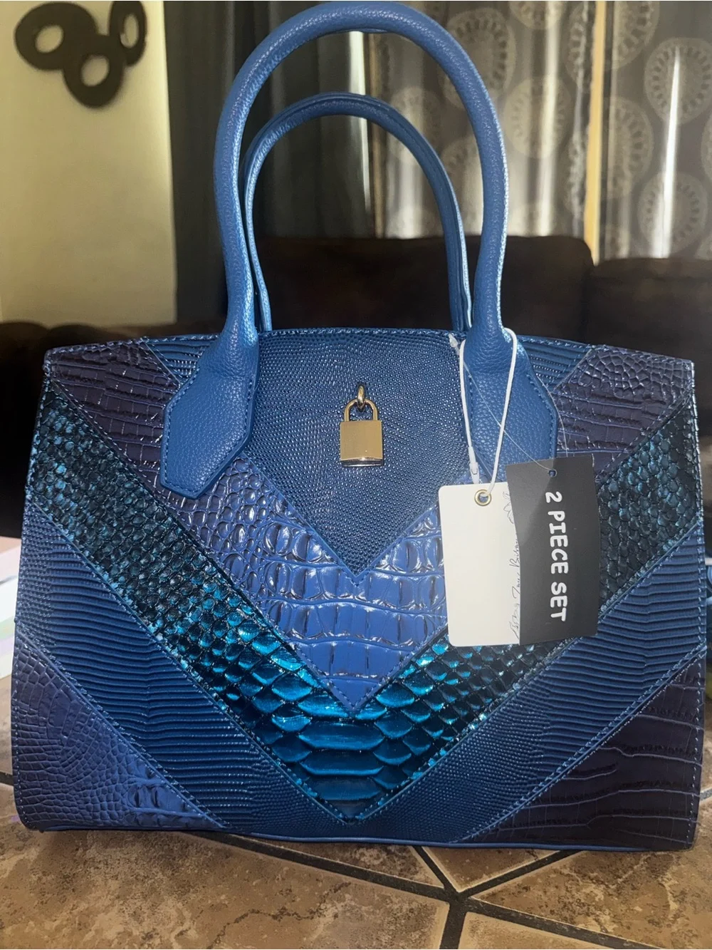 Structured Royal Blue Women's Satchel and Matching Wallet Set